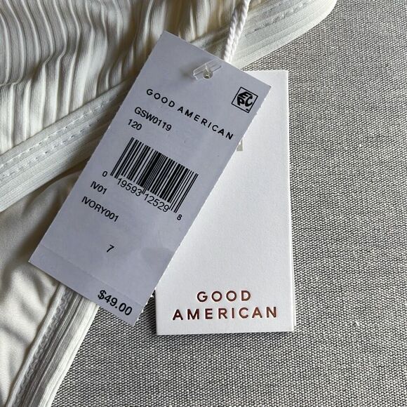 Good American 7 4X Plus Bikini Bottom Swimwear High Cut Ribbed Ivory NWT Beach - Picture 6 of 7